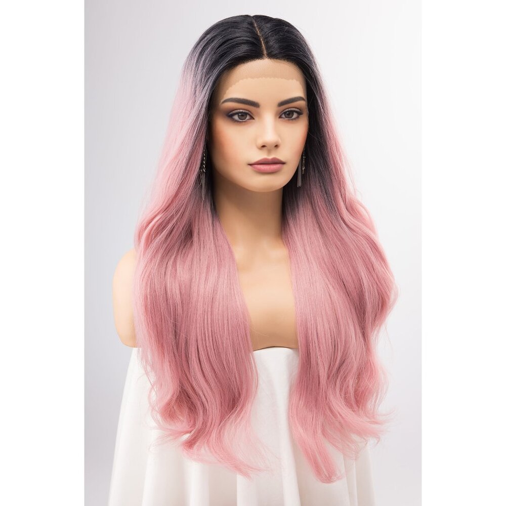 24" Pastel Pink Ombre Lace Front Wavy Wig | Kelly - Picture 4 of 11